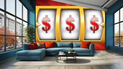 Creative vector illustration of 3d gambling reel, casino slot machine isolated on transparent background. Art design. Concept abstract graphic element - one arm bandit, lucky symbol, big win, 777 Wall mural