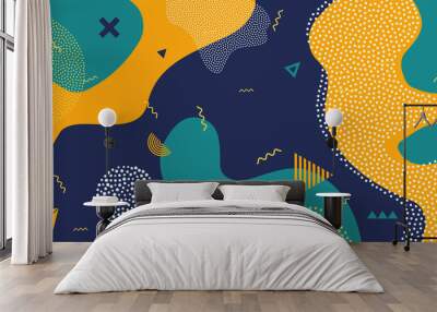 Creative vector illustration of children cartoon color splash background. Art design trendy 80s-90s memphis style. Geometric line shape pattern. Abstract concept graphic playground banner element Wall mural