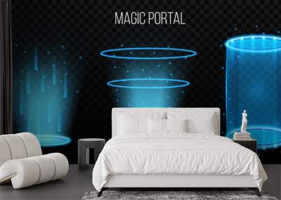 Creative vector illustration of magic portals, hologram teleport, space tunnel isolated on transparent background. Art design portal light, glowing teleport template. Abstract concept, rays element Wall mural