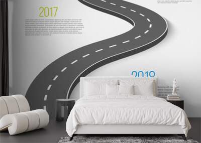 Creative vector illustration of winding curved road. Art design. Highway with markings. Direction, transportation set. Abstract concept graphic element. Way location infographic template. Pin pointer Wall mural