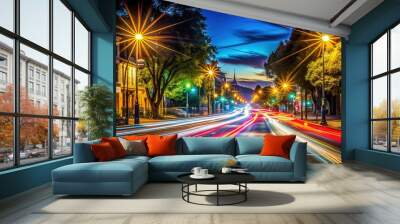 Blurry trails of urban illumination. Wall mural