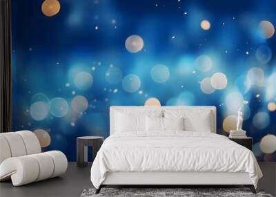 Gold and blue bokeh lights. Generative AI Wall mural