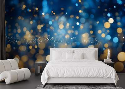 Gold and blue bokeh lights Wall mural