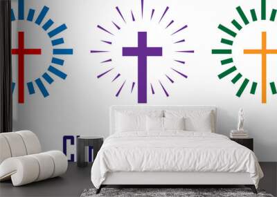 Christian church cross design on an isolated white background. Wall mural