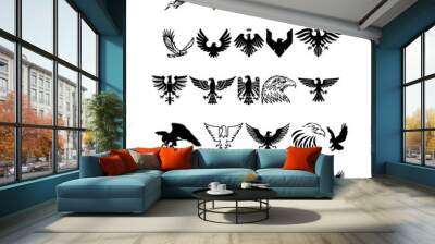 Collection of eagle bird icons, eagle arts. Birds silhouettes vector illustration. Wall mural