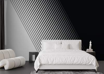 Thin straight line smooth transition from black to white  line pattern background. Wall mural