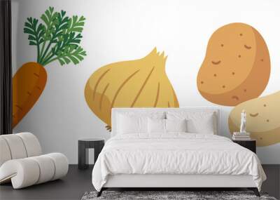 にんじんと玉ねぎとじゃがいもの根菜類野菜セットのイラスト素材 Wall mural