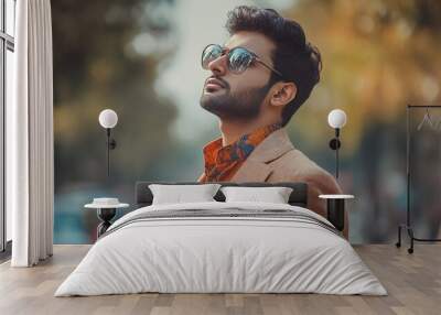 A well-dressed young man, India, wearing shades, neat and smart, well-groomed, modern style of clothing Wall mural