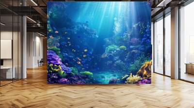 Fantasy underwater world with corals and tropical fish. marine wallpaper. undersea fauna of tropics Wall mural