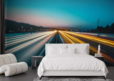 Fast drive motion blur road night Wall mural