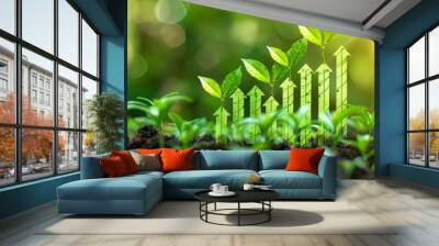 green and sustainable development in the business sector, showcasing upward arrows symbolizing the g Wall mural