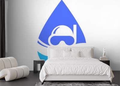 Scuba diving logo template. Diver and drop of water. Vector illustration EPS10 Wall mural