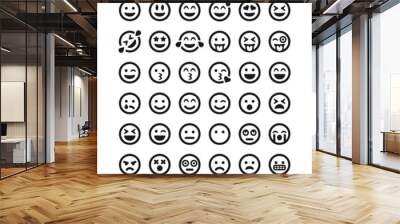 Set of vector Emoticons. Set of Emoji. Smile black linear icons isolated. Vector illustration EPS 10 Wall mural