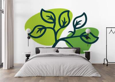 Leaves design elements - Vector illustration leaf shapes in  green colours on white background Wall mural