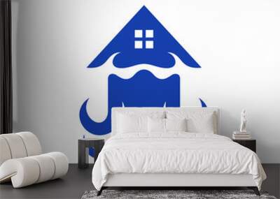 Octopus animal logo with Home, home silhouette simple linear geometric shape in minimalist style. Wall mural