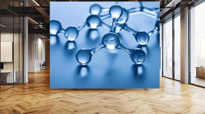 Abstract bubbles, water molecular shape with blue light. Science fiction. Wall mural