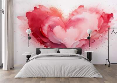 Abstract heart made of red and pink paint splashes on clean background. Wall mural