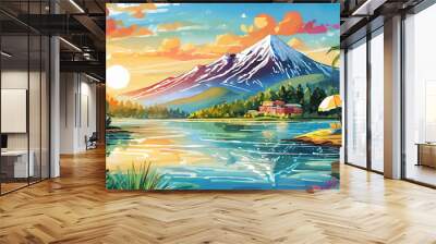 Beautiful summer landscape. Blue sea water. Beautiful mountains and plants. Natural backdrop. Wall mural