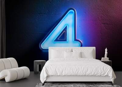 Image of glowing neon number 4 four, made from neon light. 3D rendering. Dark backdrop. Wall mural