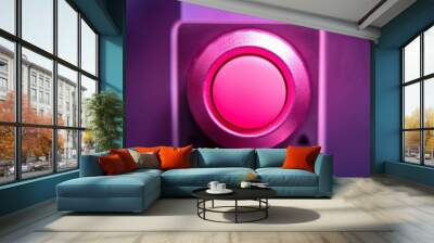 Neon pink button on control panel. Modern equipment. Wall mural