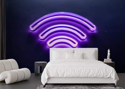 Neon purple wi-fi symbol on dark background. Internet communication and technology concept. Wall mural