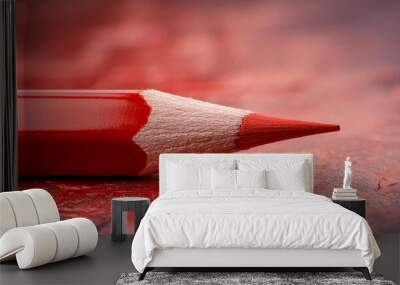 Red pencil tip on red backdrop. Drawing tool. Stationery and school supplies concept. Wall mural