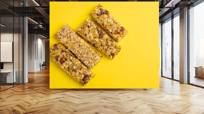 Tasty and healthy homemade organic granola protein bar with oats and seeds. Delicious vegan snack Wall mural