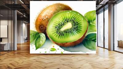 Watercolor painting of fresh kiwi. Tasty fruit. Natural and healthy food. Hand drawn botanical art. Wall mural