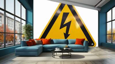 Yellow triangle warning sign with lightning bolt symbol. High voltage danger. Isolated on white Wall mural