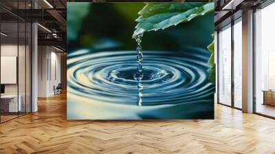 A leaf is floating on top of a small body of water Wall mural