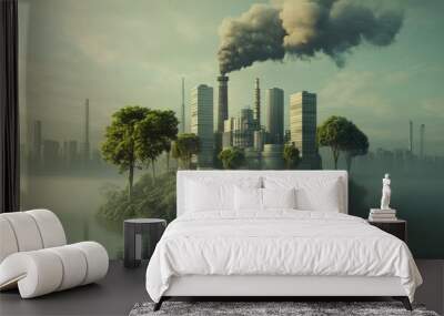 Global warming policies focusing on reducing carbon emissions and promoting green technologies. Wall mural