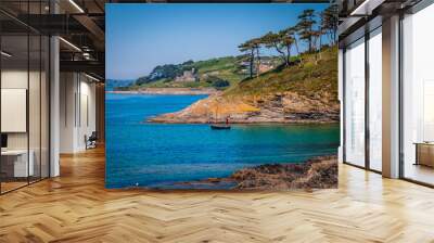 Green coastline at the Roseland Heritage Coast in Cornwall, UK Wall mural