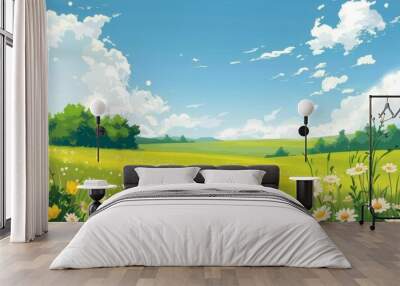 Beautiful watercolour background wallpaper of green natural landscape Wall mural