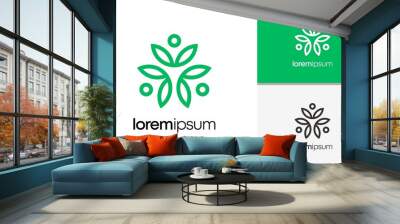 Abstract garden plant natural line symbol. Green branch with leaves business sign	 Wall mural