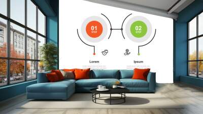 2 step process infographic template vector element with icons and circle concept Wall mural