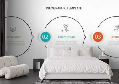 3 step process infographic template with circle concept and icons suitable for business information and web presentation Wall mural