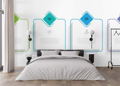 4 step process table infographic template with icons and square concept Wall mural