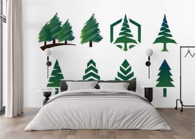 collection of green pine tree template vector Wall mural