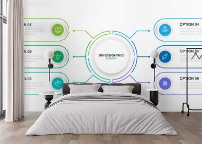 Design template infographic vector element with 6 step can be used for business information, work flow, diagram, presentation, and more Wall mural