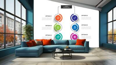 Design template infographic vector element with 6 step line connected suitable for workflow, timeline infograph, presentation, business information and graphic design more  Wall mural