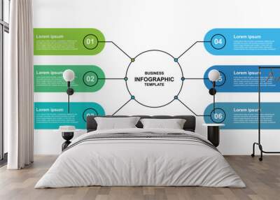 Design template infographic with 6 step process on circle diagram concept suitable for business information and web presentation Wall mural