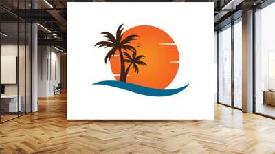 Palm tree on a beach logo design template Wall mural