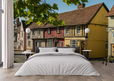 Facade of old colorful Tudor timber framed British cottages at Saffron Walden, England Wall mural