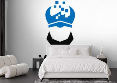 Simple viking tech negative space logo design Wall mural