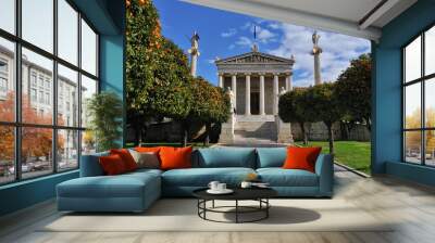 Academy of Athens with Plato and Socrates monument. . Wall mural