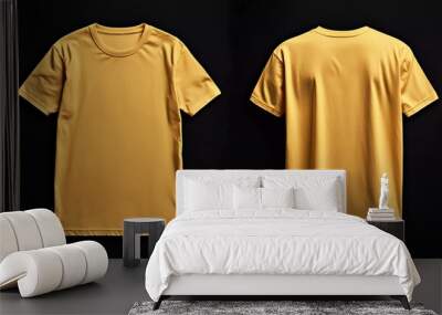 Blank shirt mock up template, front and back view, plain yellow t-shirt isolated on black. Good tee design mockup presentation for printing Wall mural