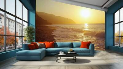 Colorful sunset over the ocean on the beautiful Maldives Wall mural