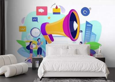 Digital marketing strategy team. Content manager. Nice flat cartoon character graphic design Wall mural