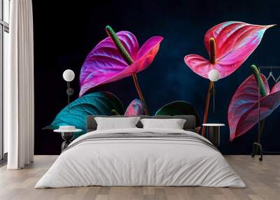 Neon tropical anthurium leaves nice poster Wall mural