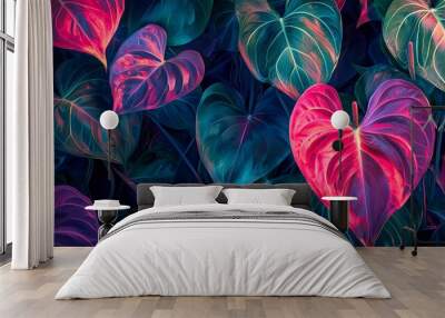 Neon tropical anthurium leaves nice poster Wall mural